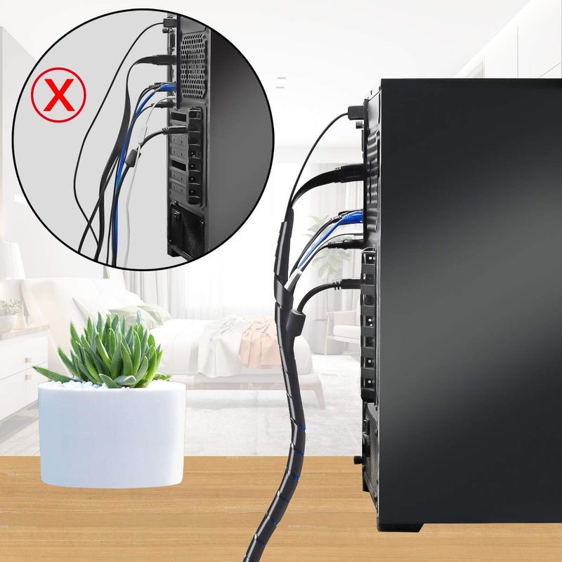 XHF 65FT XHF 4mm(Wrapping Range:1.5mm-10mm) Spiral Cable Wrap Cord for Computer Electrical Wire Organizer Sleeve Hose RoHS Black - Image 2